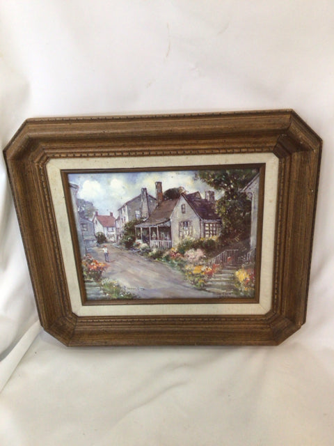 Signed Village Framed Art