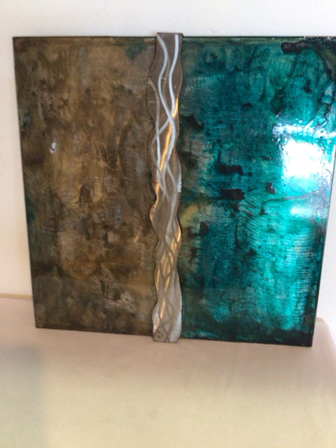 Pair Blue/Silver Metal Wavy Wall Hanging Art