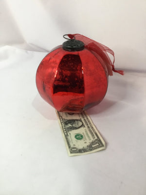 Ornament Red Glass Ribbed Holiday Item