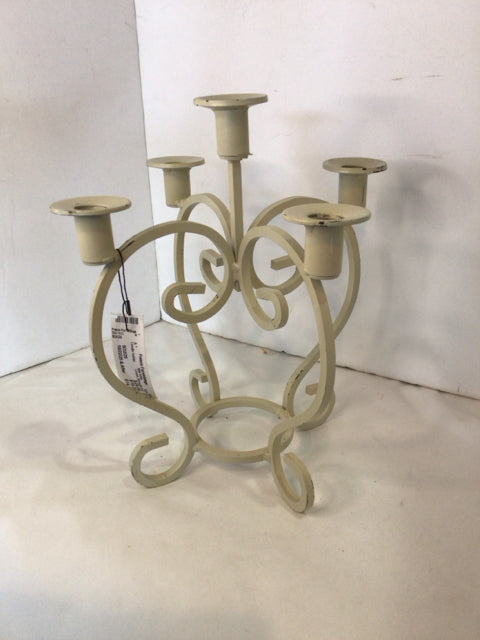 Cream Wrought Iron Candleabra Candle Holder