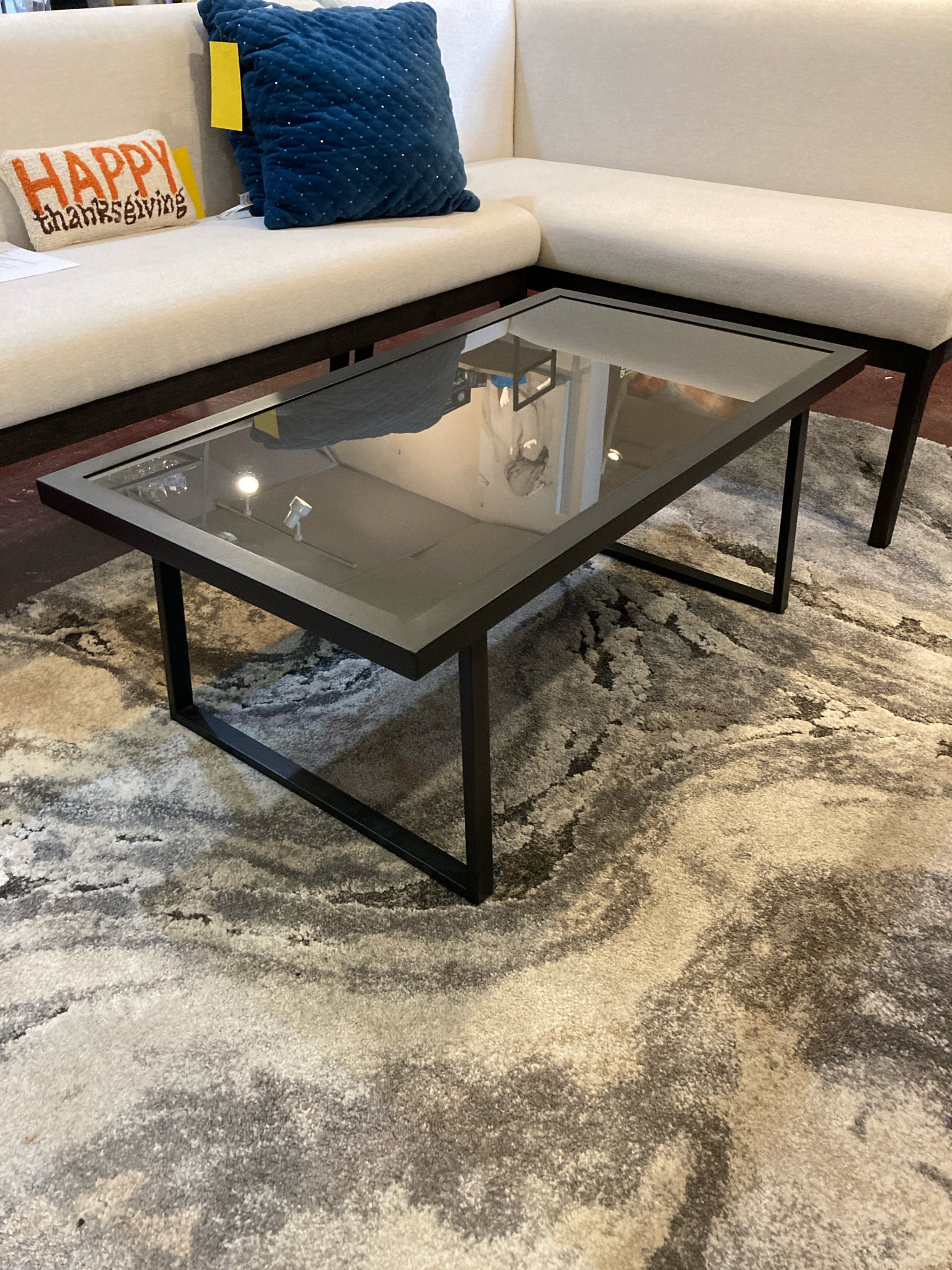 Coffee Metal/Glass Glass Top Black Table