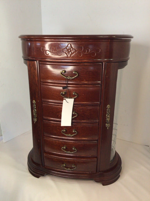 Brown Wood 6 Drawer 2 Door Jewelry Box