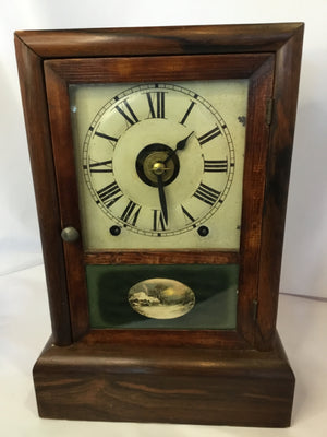 Vintage Mantel Brown Wood Roman Numerals Clock