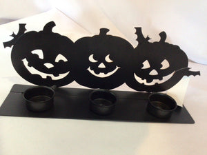 Halloween Orange Metal Candle Holder Pumpkin Holiday Item