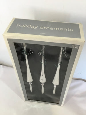 3 piece Silver Glass Holiday Ornaments