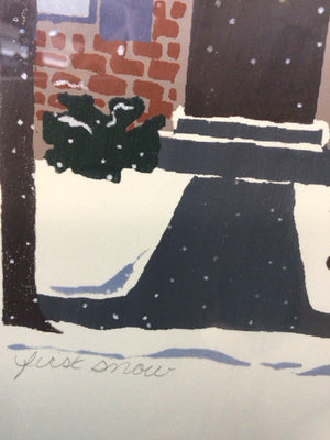 Signed Christmas Gray/White Snow Scene Framed Art