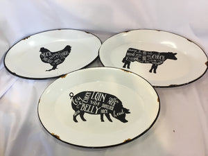 Tray Metal Farm Animals Set of 3 White/Black Wall Decoration