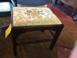 Vintage Wood Upholstered Seat Floral Yellow Ottoman