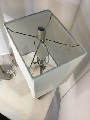 Pair Silver Metal Lamp Set