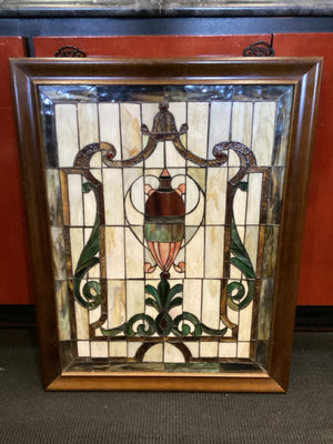 Vintage Framed White/Multi Stained Glass