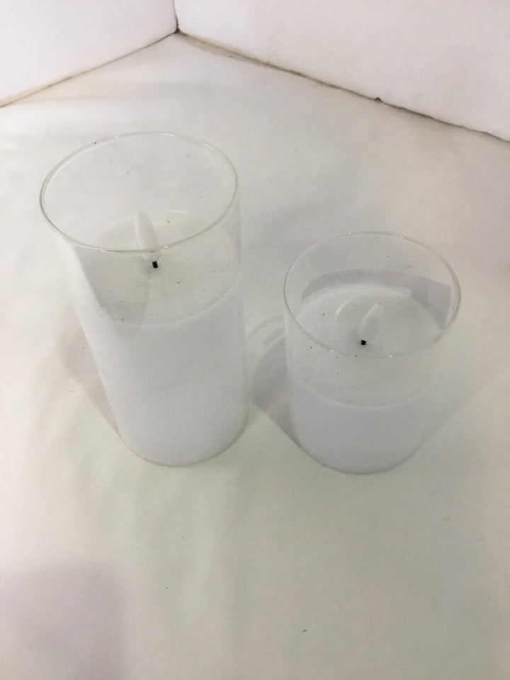 Electric White Glass Pair 2 Sizes Candles