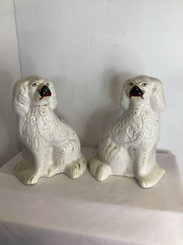 Staffordshire Pair White Porcelain Dogs Statue