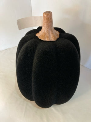 Halloween Black Plastic Flocked Pumpkin Holiday Item