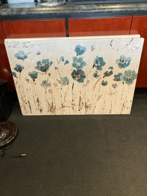 Abstract White/Blue Canvas Flowers Stretch Canvas Art