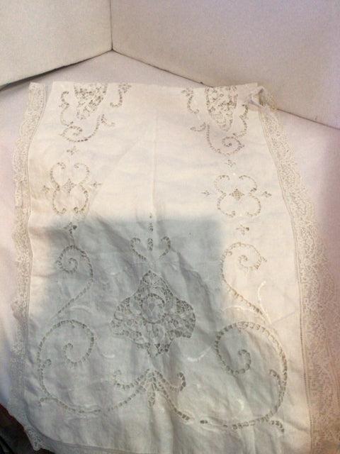 Vintage White Linen Table Runner
