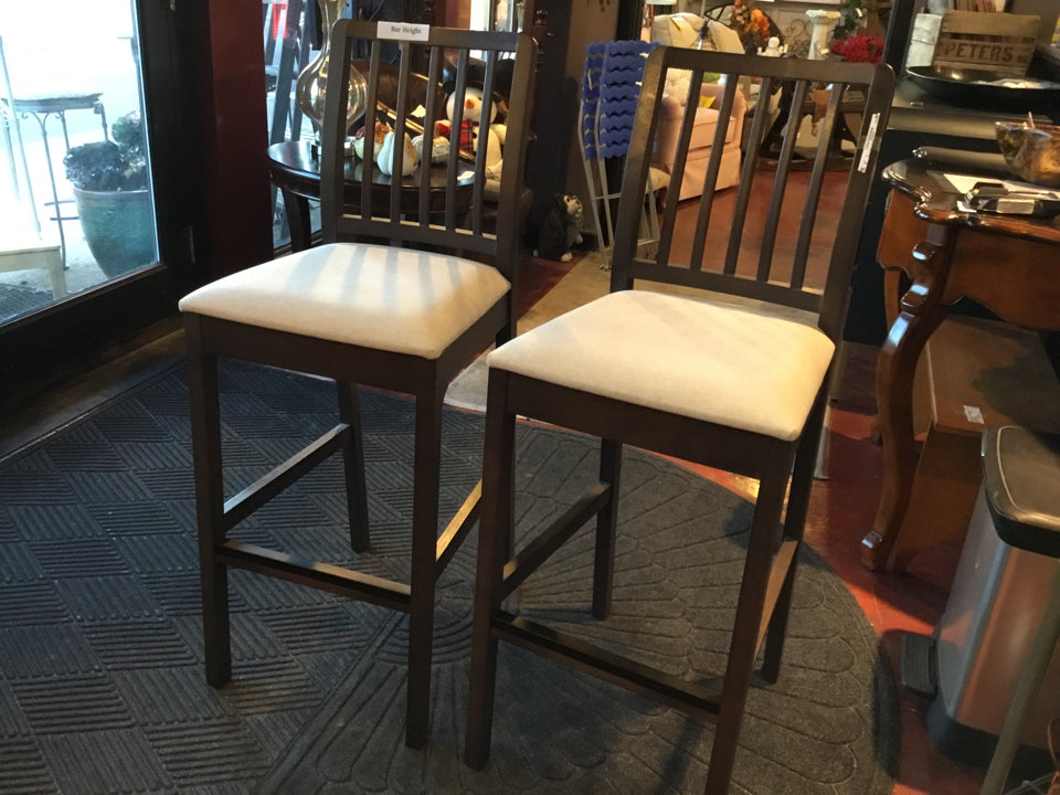 Pair Wood Upholstered Seat Counter Brown Barstool/Bar Stool