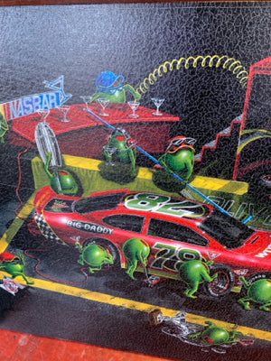 Signed Black/Multi Canvas Racecar Olives Stretch Canvas Art
