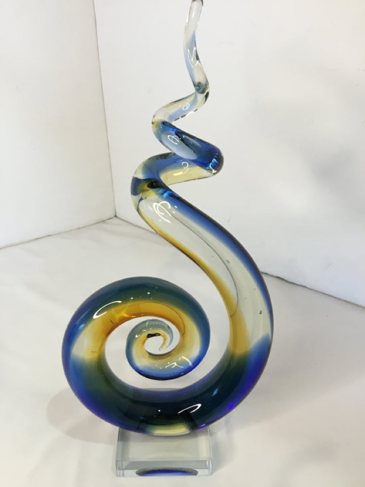 Murano Modern Clear/Blue Glass Italian Statue