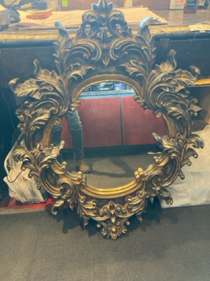 Ornate Black Oval Mirror