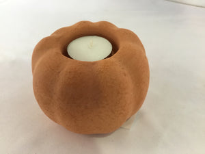 Fall Orange Pottery Candle Holder Pumpkin Holiday Item
