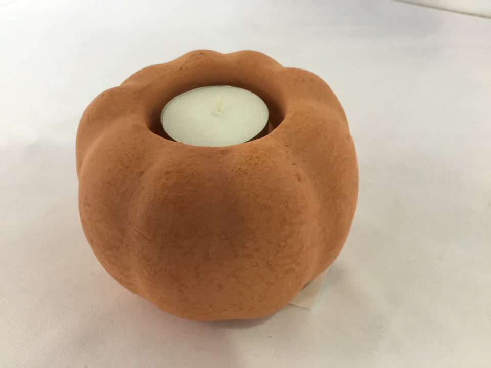 Fall Orange Pottery Candle Holder Pumpkin Holiday Item