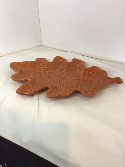 Harvest Fall Orange Ceramic Leaf Platter Holiday Item