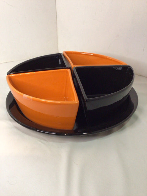 5 Piece Set Ceramic Black/Orange Condiment Set