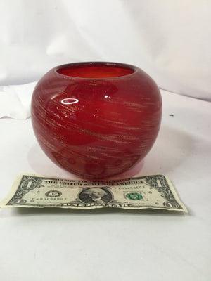 Vase Red Glass Swirl Ball Candle Holder