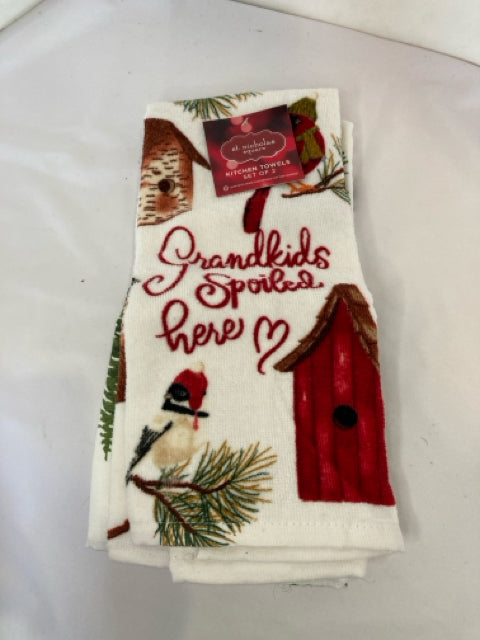 Christmas White/Red Cotton Hand Pair Towel