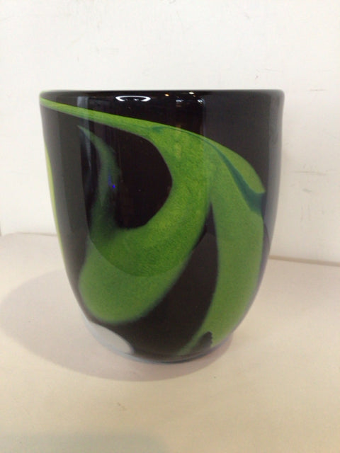 Black/Green Glass Swirl Planter