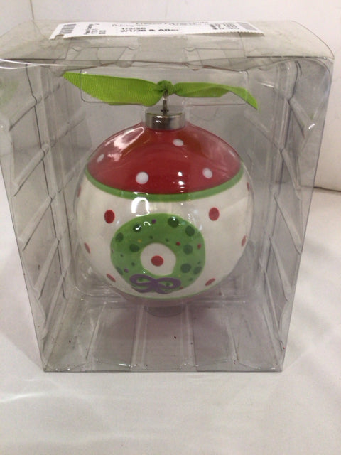 Ornament Red/white Ceramic Wreath Holiday Item