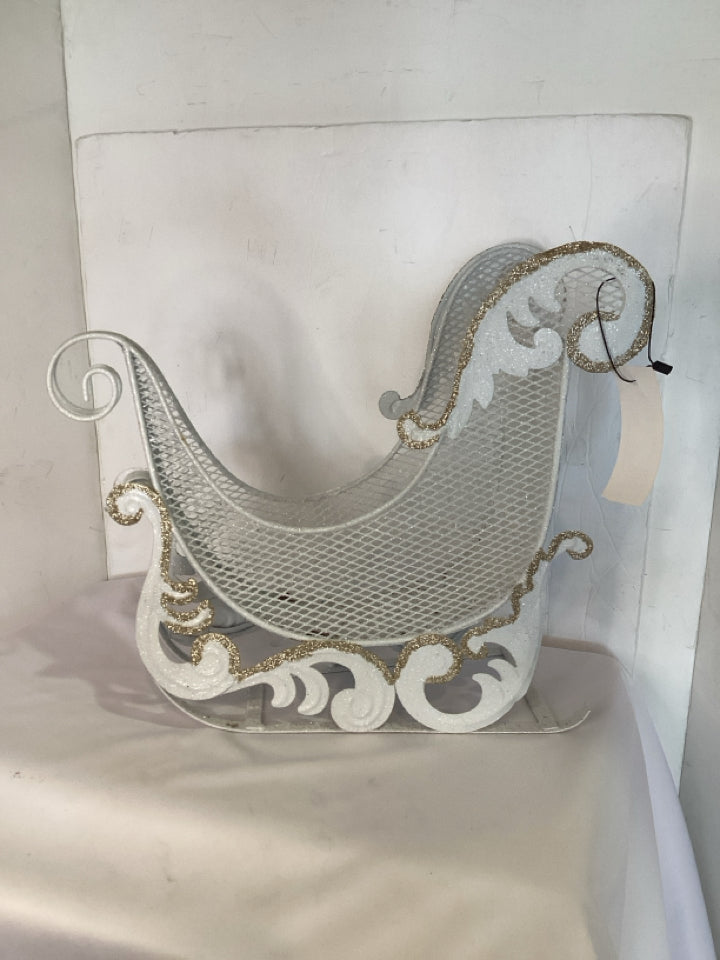 Sled White Metal Sparkle Holiday Item