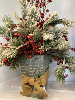 Faux Basket Green/Red Pine Berry Holiday Item