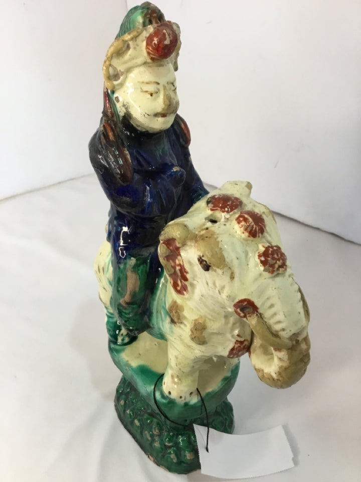 Oriental Green Ceramic Man Sancai Glaze Incense Burner