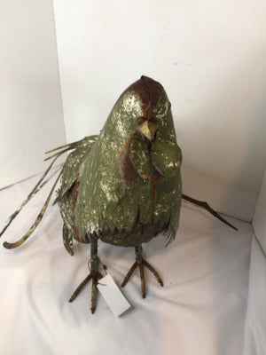 Green Metal Rooster Sculpture