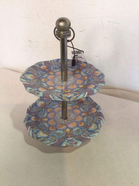 World Market Tiered Blue/Multi Metal Floral Jewelry Holder