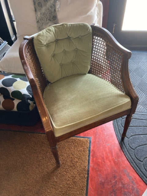 Vintage Caned Barrel As Is Green Chair