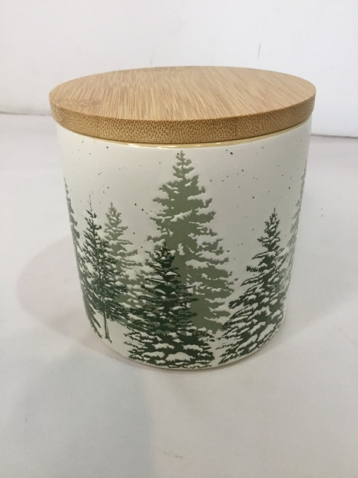Cream/Green Ceramic Tree Canister