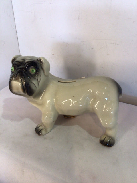 Vintage White/Black Ceramic Dog Bank