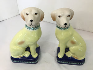 Pair Yellow/Blue Ceramic Dog Book Ends