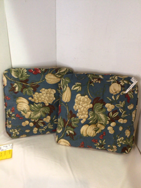 Pair Blue/Tan Fruit Pillow Set