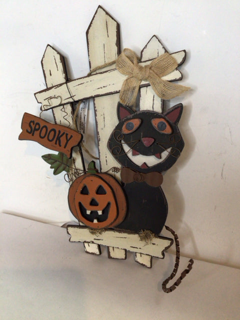 Halloween Wood Cat Pumpkin Black/Orange Wall Decoration Art