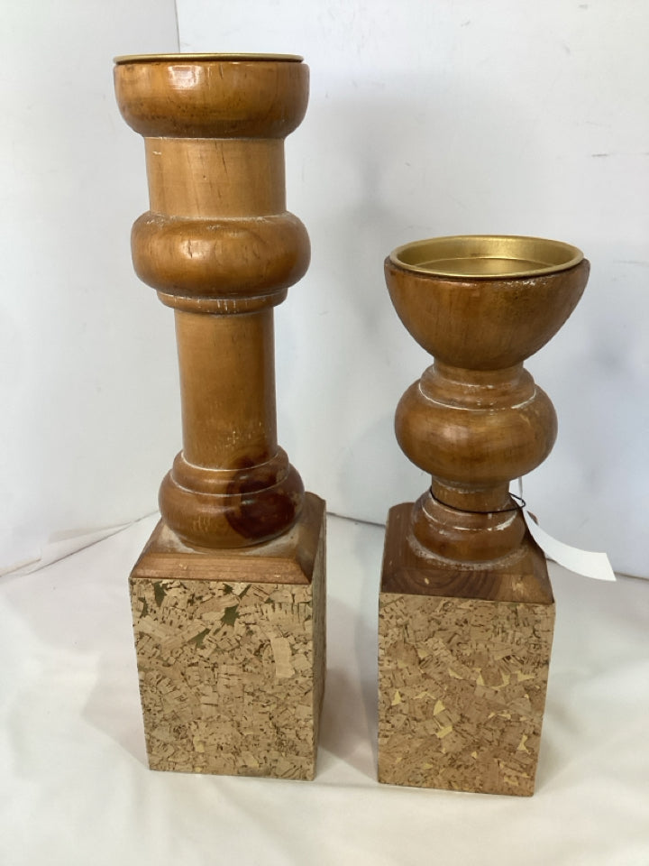 Brown Wood Cork Pair Candle Holder