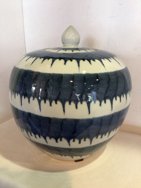 Lidded Blue/White Ceramic Jar