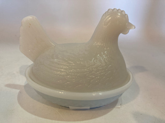 Vintage White Glass Chicken Candle