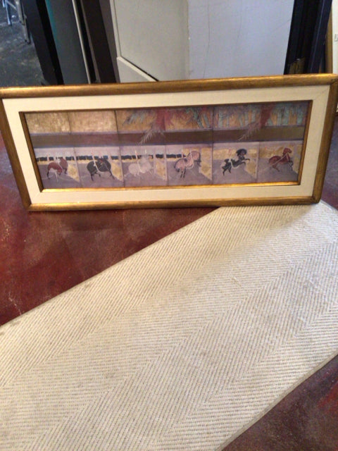Oriental Gold/Multi Horses Framed Art
