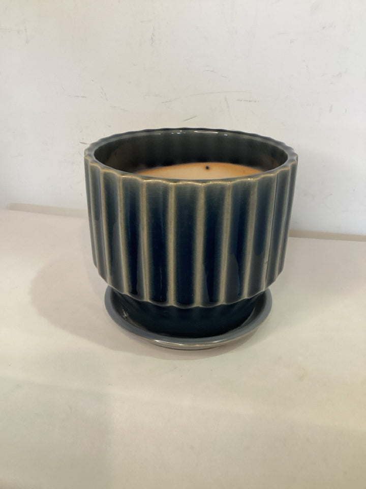 Blue Ceramic Ribbed Planter