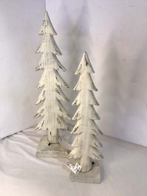 Pair White Wood Trees Holiday Item