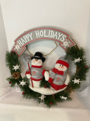 Wreath Green/Red Grapevine Cotton Snowman Holiday Item