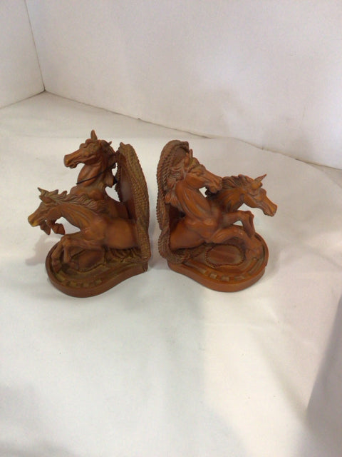Vintage Brown Resin Horses Book Ends